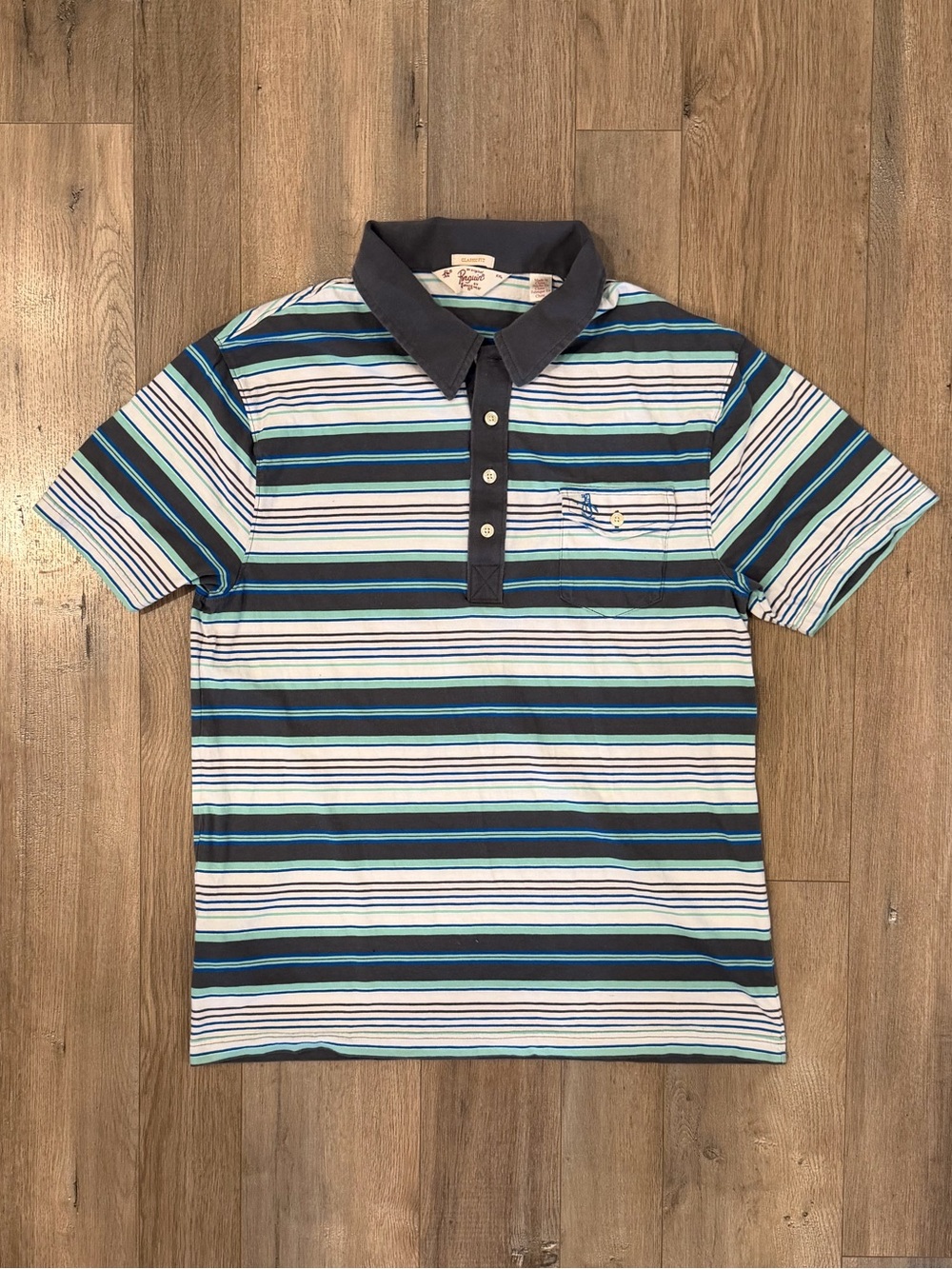 Original Penguin Blue, White & Teal Striped Polo